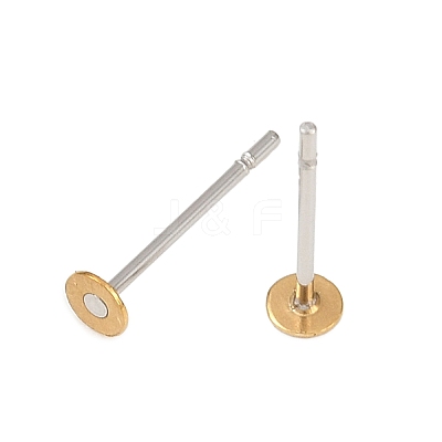 304 Stainless Steel Stud Earring Settings with Flat Round Brass Head X-STAS-R073-01-1