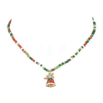 Christmas Theme Alloy Enamel Pendant Necklace with Glass Beaded Chains NJEW-JN04338-1