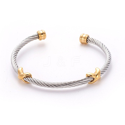 304 Stainless Steel Cuff Bangles BJEW-L642-34GP-1