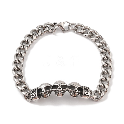 304 Stainless Steel Viking Skull Link Chain Bracelets for Men BJEW-B096-49C-1