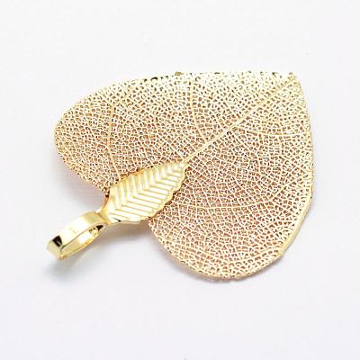 Brass Plated Natural Leaf Pendants KK-G321-E-1