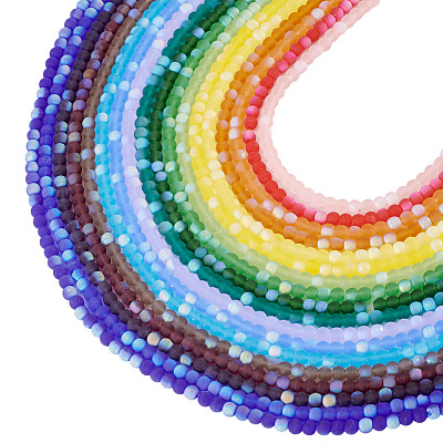 18 Strands 18 Colors Frosted Opaque Glass Beads Strands GLAA-TA0003-40-1
