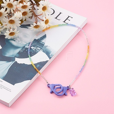 Rainbow Personalized Electroplate Glass Beaded Necklaces NJEW-JN03410-06-1