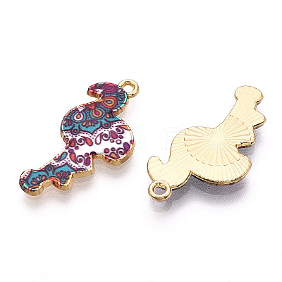 Printed Light Gold Tone Alloy Pendants ENAM-N056-210H-1