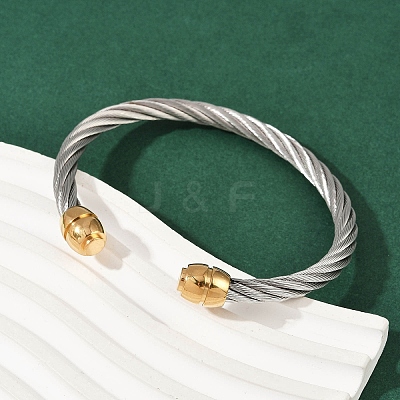 304 Stainless Steel Cuff Bangles BJEW-M136-01B-PG-1