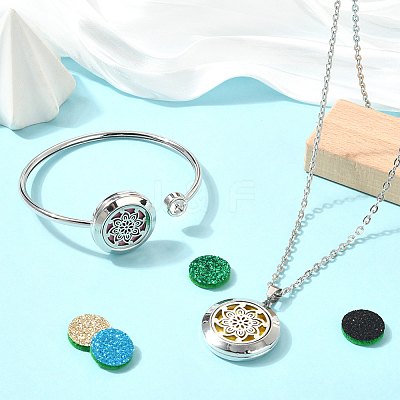 1Pc Stainless Steel Open Cuff Bangles & 1Pc Stainless Steel Pendant Neclace AJEW-SC0004-06B-1