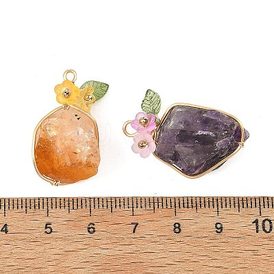 Raw Rough Natural Mixed Stone Copper Wire Wrapped Pendants PALLOY-JF06061-1