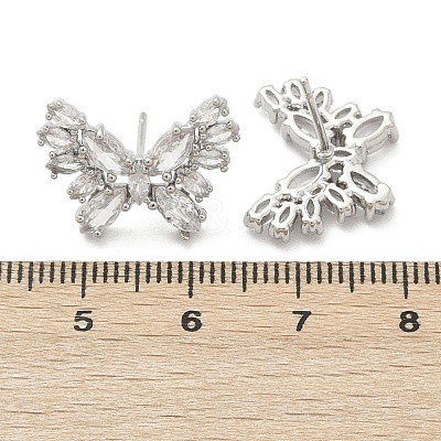 Butterfly Brass Micro Pave Cubic Zirconia Stud Earrings EJEW-M082-17P-01-1