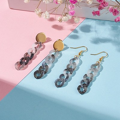 Chunky Acrylic Curb Chain Long Drop Earrings EJEW-JE04772-02-1