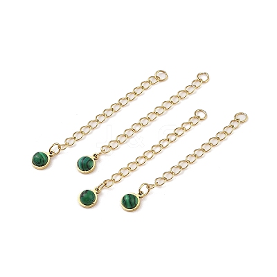 Ion Plating(IP) 316 Surgical Stainless Steel Curb Chain Extender with Malachite Round Charm High Polished STAS-A097-01G-10-1