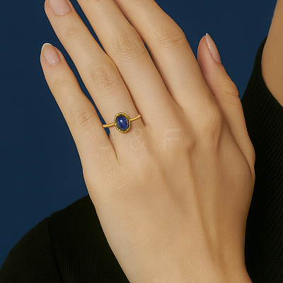 2Pcs 2 Colors Stainless Steel with Synthesis Gemstone Adjustable Cuff Rings RJEW-GO0001-27B-1