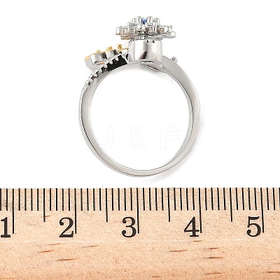 Brass Micro Pave Cubic Zirconia Rotating Cuff Rings for Women RJEW-C132-06P-1