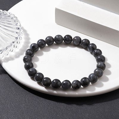 Natural Larvikite Round Beaded Stretch Bracelets BJEW-JB10159-1