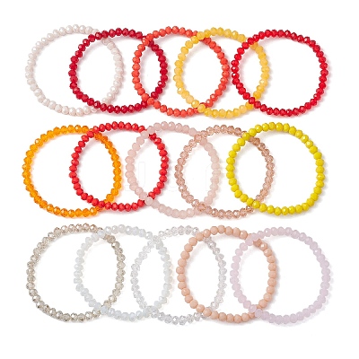 15Pcs 15 Styles Faceted Rondelle Glass Beaded Stretch Bracelet Sets BJEW-JB10837-1