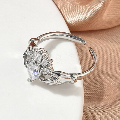 Brass Micro Pave Cubic Zirconia Cuff Open Rings RJEW-C163-04P-1