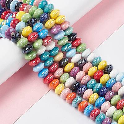Glazed Porcelain Rondelle Beads PORC-E018-01-1