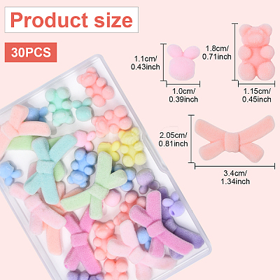 30Pcs 3 Styles Flocky Acrylic Bunny Beads OACR-YW0002-38-1