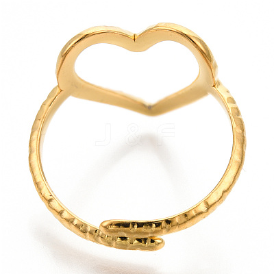 Ion Plating(IP) 304 Stainless Steel Heart Cuff Ring X-RJEW-N038-123LG-1