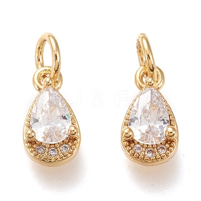 Brass Micro Pave Clear Cubic Zirconia Charms KK-F820-15C-G-1