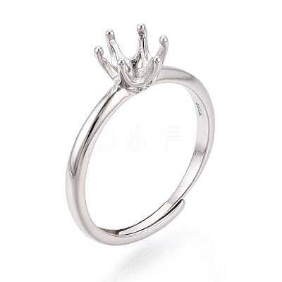 Rhodium Plated 925 Sterling Silver Engagement Solitaire Adjustable Ring Settings STER-T008-17P-1