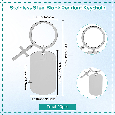 20Pcs 201 Stainless Steel Blank Pendant Keychain KEYC-SC0001-62B-1