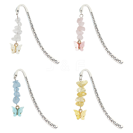 4Pcs 4 Style Butterfly Resin Charm Bookmarks with Natural Gemstone & Lampwork Beads AJEW-GO00001-1