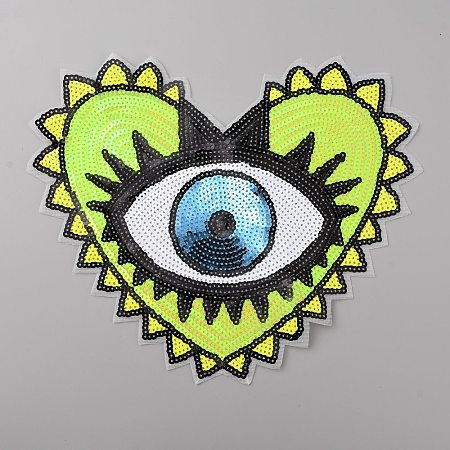 Heart with Evil Eye Glitter Sequin Computerized Embroidery Iron on Cloth Patches PATC-WH0007-24B-02-1