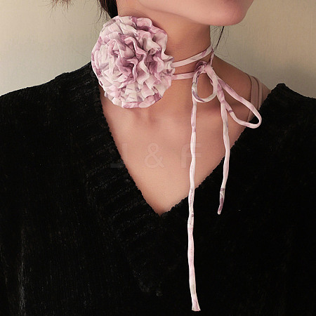 Flower Pattern Fabric Rose Tie Choker Necklaces for Women NJEW-Z022-01E-1