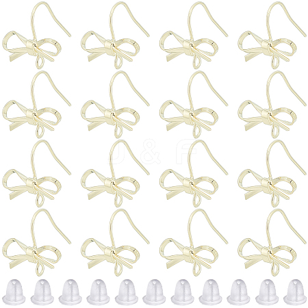 SOFPLATE 28Pcs Bowknot Shape Brass Earring Hook DIY-SP0001-06G-1