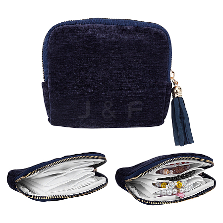 Cloth Jewelry Storage Zipper Bags with Tassel for Earrings Rings Bracelets Necklaces AJEW-WH0596-664B-1