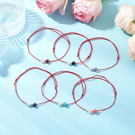 6Pcs Natural Gemstone Round Beads Braided Bracelets for Men Women BJEW-JB11753-1