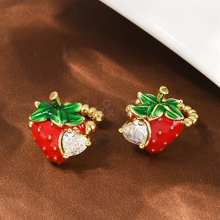 Strawberry Brass Micro Pave Clear Cubic Zirconia Cuff Earrings EJEW-F895-20G-1
