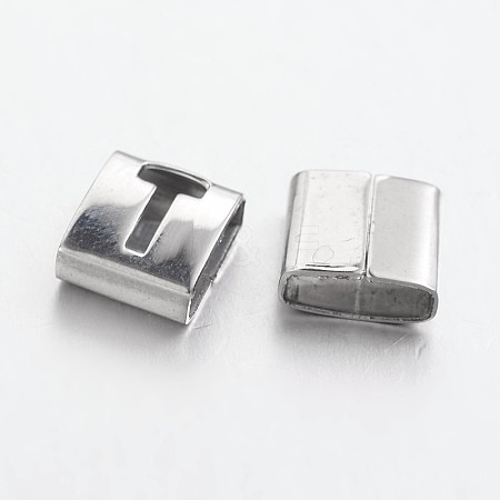 Tarnish Resistant Letter Style 201 Stainless Steel Square Slide Charms STAS-L132-02-1