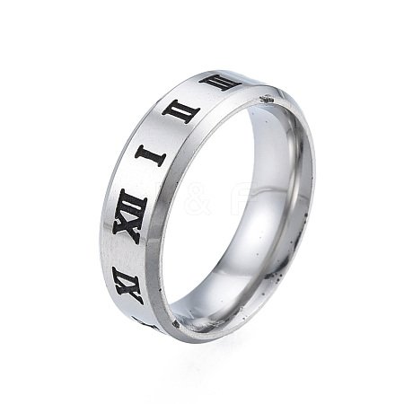 Non-Tarnish 201 Stainless Steel Roman Numerals Finger Ring for Women RJEW-N043-04-1