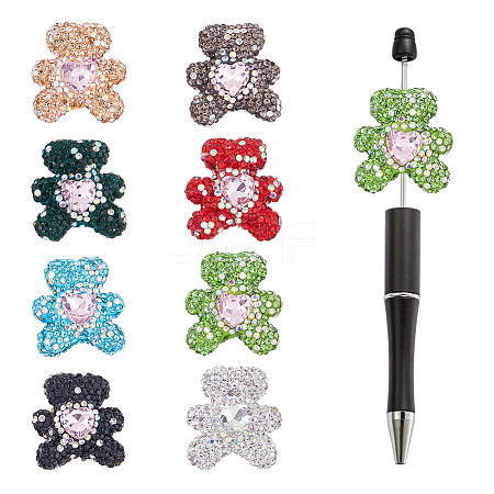 8Pcs 8 Styles Rhinestone Clay Pave Beads RB-HS0001-01-1