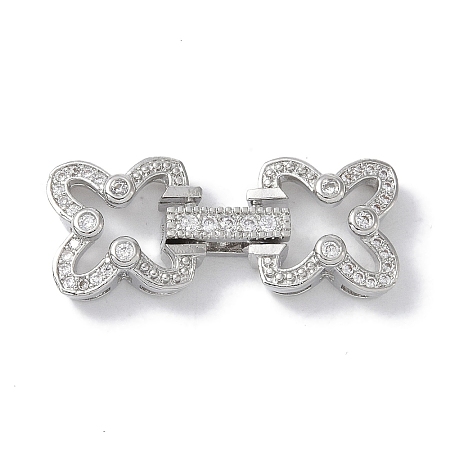 Rack Plating Brass Micro Pave Clear Cubic Zirconia Fold Over Clasps KK-NH0002-03E-P-1