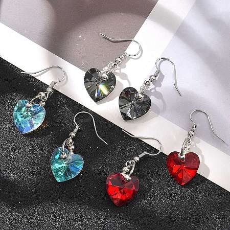 Heart Glass Dangle Earrings EJEW-JE01737-1