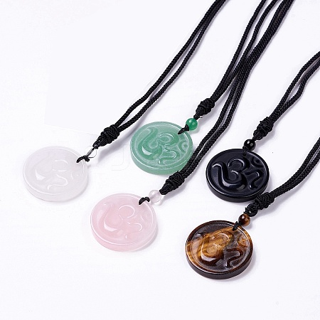 Gemstone Yoga Theme Pendant Necklace with Nylon Cord for Women G-G993-B-1