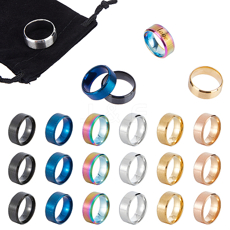 Unicraftale 18Pcs 6 Colors Titanium Steel Wide Band Finger Rings for Women Men RJEW-UN0002-75-1
