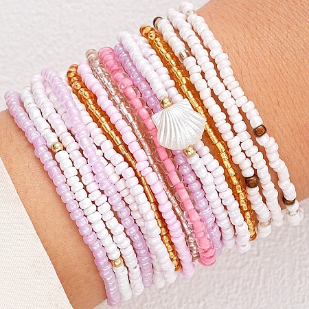 17Pcs Bohemian Stackable Seed Beads Stretch Bracelets PW-WG4899C-01-1