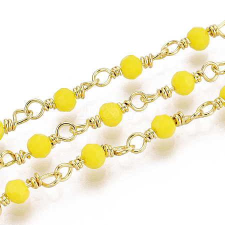 Handmade Brass Round Glass Beaded Chains KK-N281-02A-G-1