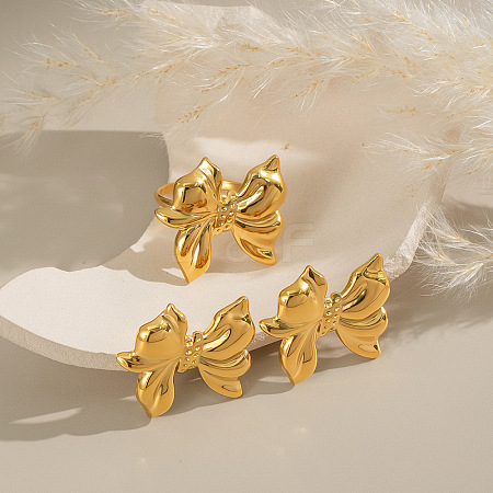 Bowknot Stainless Steel Stud Earrings & Cuff Rings Sets for Women TP4583-3-1