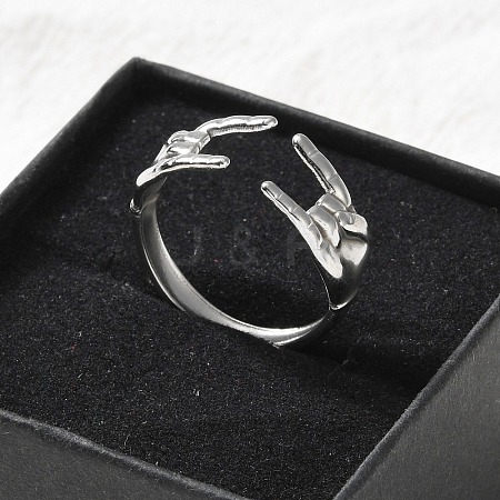 304 Stainless Steel Rock & Roll Hand Gesture Cuff Rings for Women Men RJEW-B118-02P-1
