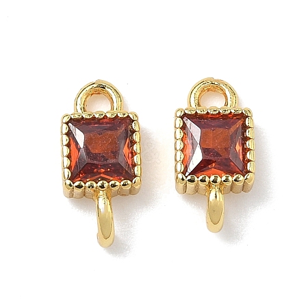 Brass Pave Cubic Zirconia Square Connector Charms KK-P348-12G-06-1
