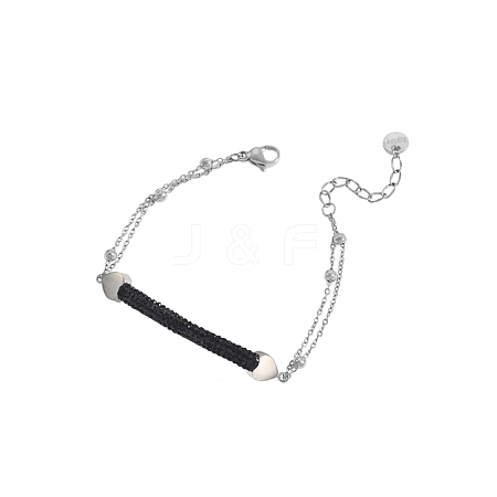 Heart Bar 304 Stainless Steel & Rhinestone Link Bracelets BJEW-A167-01P-01-1