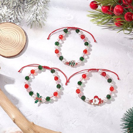 3Pcs Christmas Glass Bracelets BJEW-JB12438-1