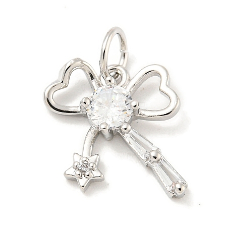 Rack Plating Brass Micro Pave Clear Cubic Zirconia Pendants KK-B093-01D-P-1