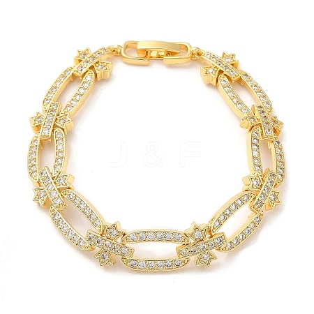 Cubic Zirconia Oval & Cross Link Chain Bracelet BJEW-M296-02G-1