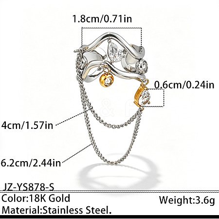 304 Stainless Steel Pave Cubic Zirconia Cuff Open Rings WGBEAFD-01-1