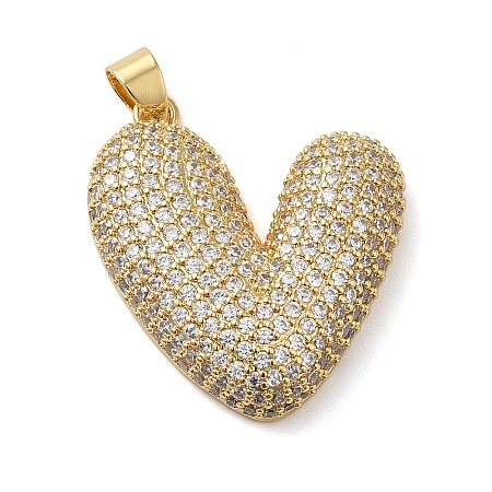 Brass Micro Pave Clear Cubic Zirconia Pendants KK-B094-04G-1